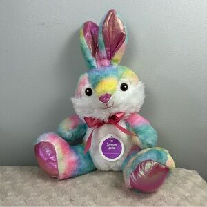 Greenbrier Tie Dye Bunny Rabbit Plush Stuffed Animal Toy Rainbow Pink Bow Blue